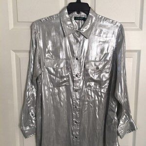ralph lauren women long sleeve shirt size 1X silver